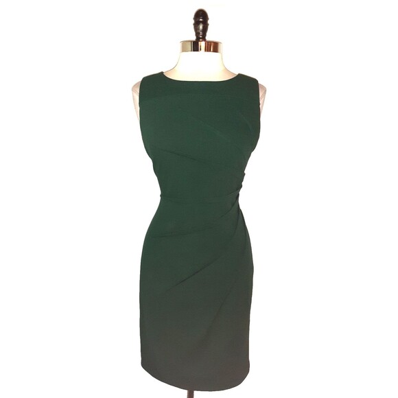 CALVIN KLEIN Size 10 Sheath Dress Green Sleeveless Stretch Knit Knee Length - Picture 1 of 5